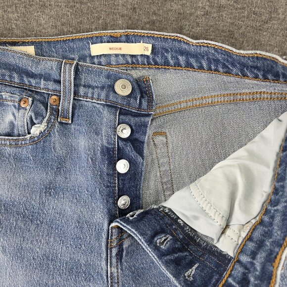 Levis Wedgie Tapered Jeans Womens 26x27 Blue Medium Wash Slim Stretch - Picture 2 of 14